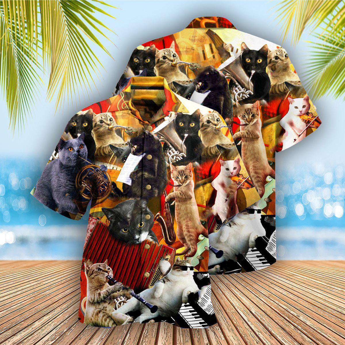 Cat Vibes Cats Music Hawaiian Shirt Design Detail For Beach Days And Holiday Travel