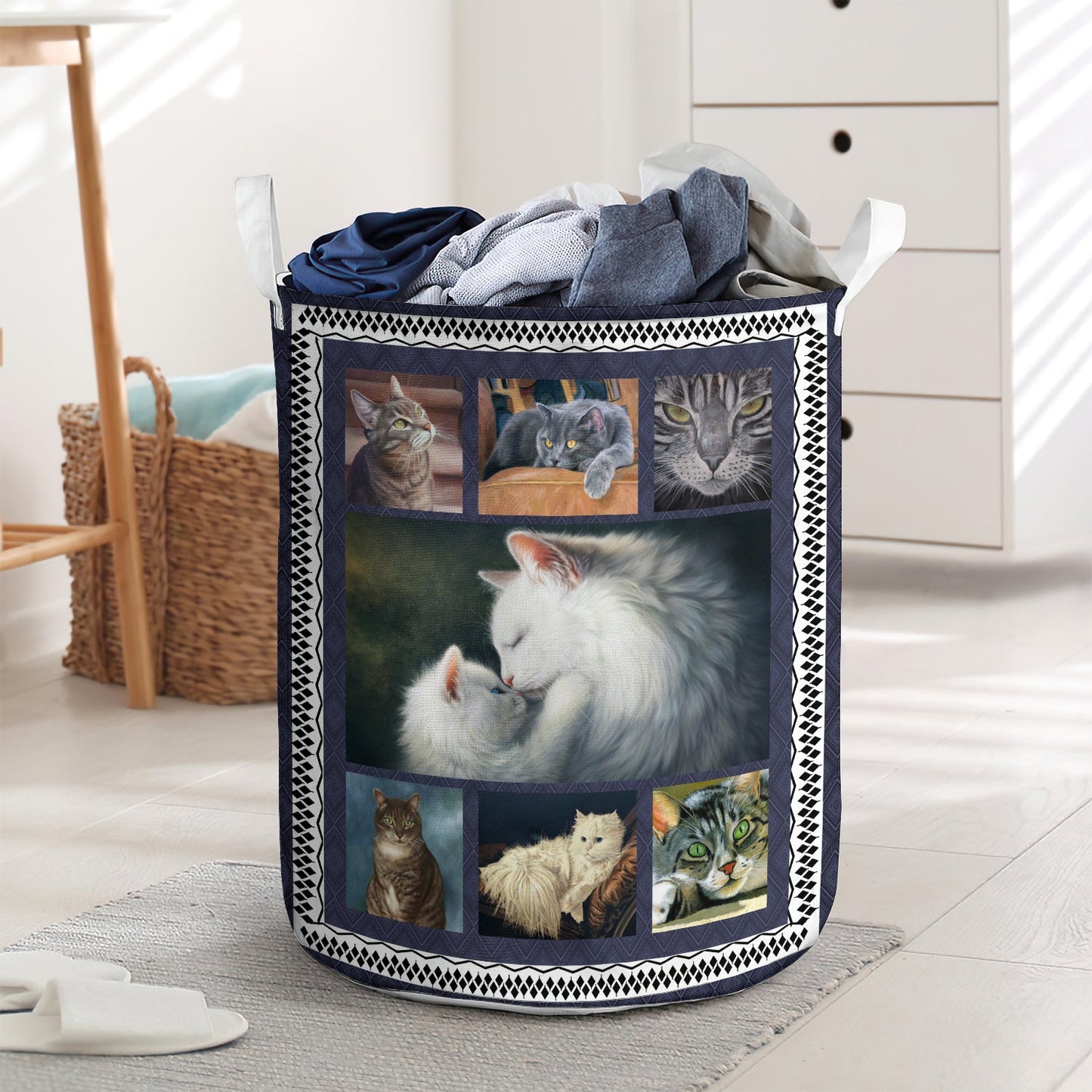 Couple Cat Lover Happiness Laundry Basket For Bathroom Bedroom Storage