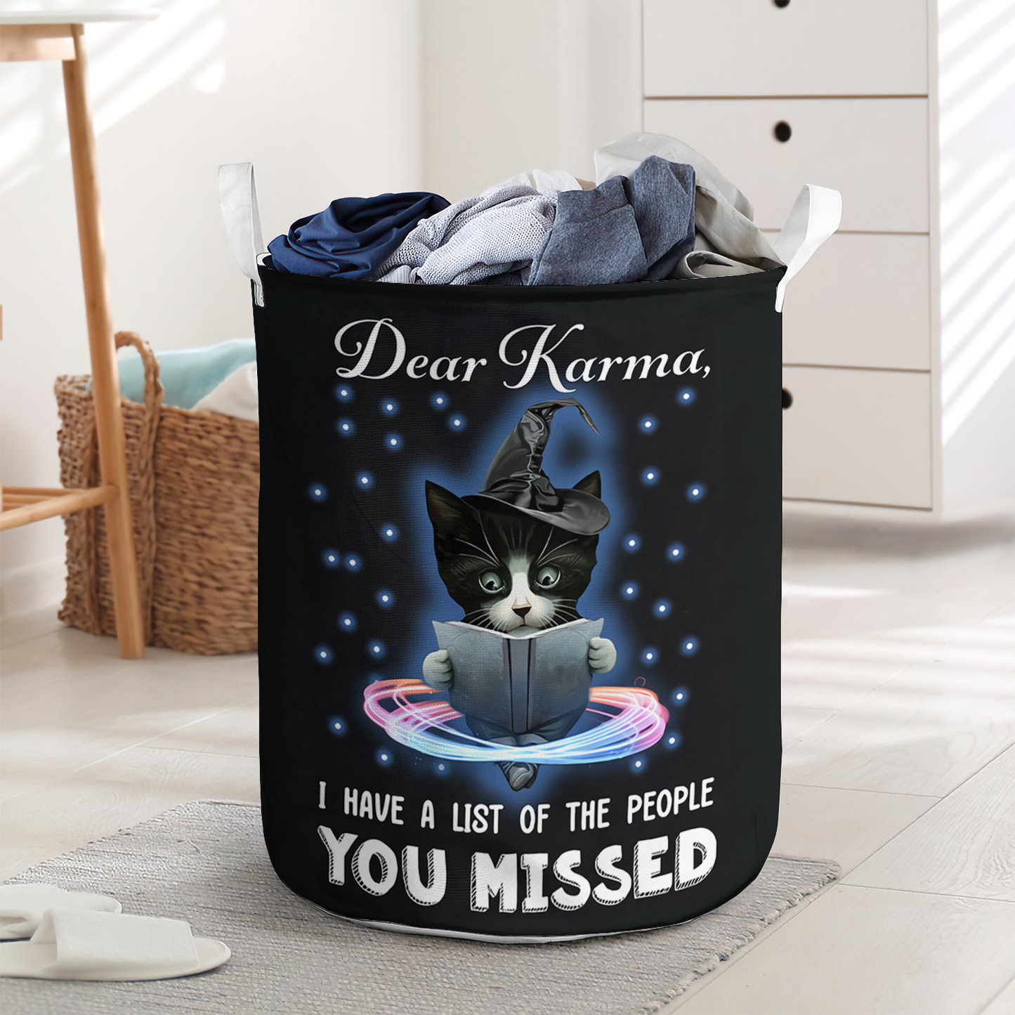 Cute Cat Dear Karma Laundry Basket For Bathroom Bedroom Storage