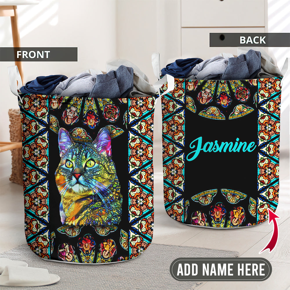 Colorful Cat Glass Art Laundry Basket For Bathroom Bedroom Storage