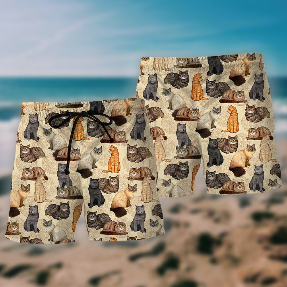 Cats Make Me Happy Beach Shorts Print View For Coastal Escapes And Casual Outings