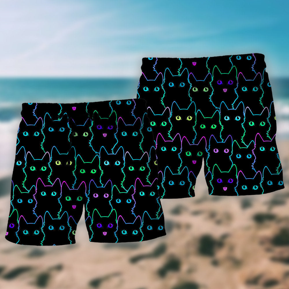 Cute Cat Minimal Fun Beach Shorts Pattern View For Vacation Travel And Outdoor Fun