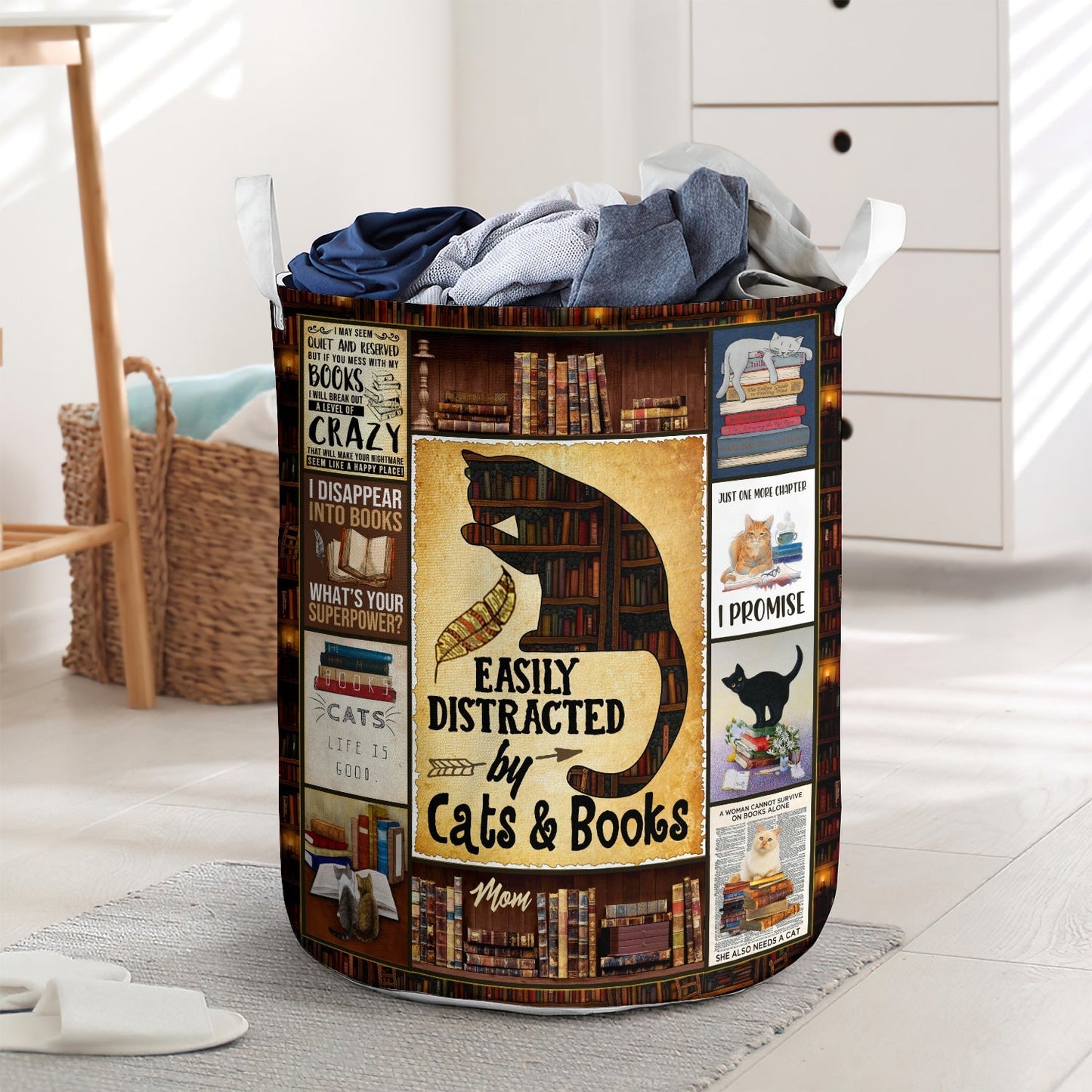 Cute Cats And Books Laundry Basket For Bathroom Bedroom Storage
