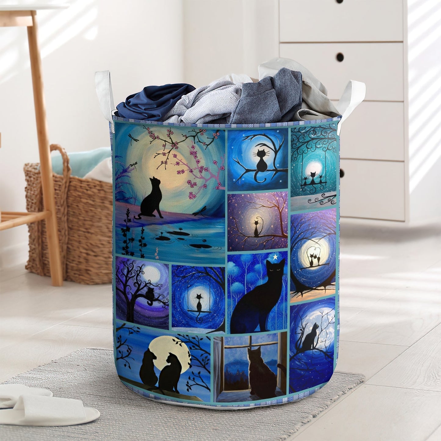 Cute Cats And Moon Laundry Basket For Bathroom Bedroom Storage