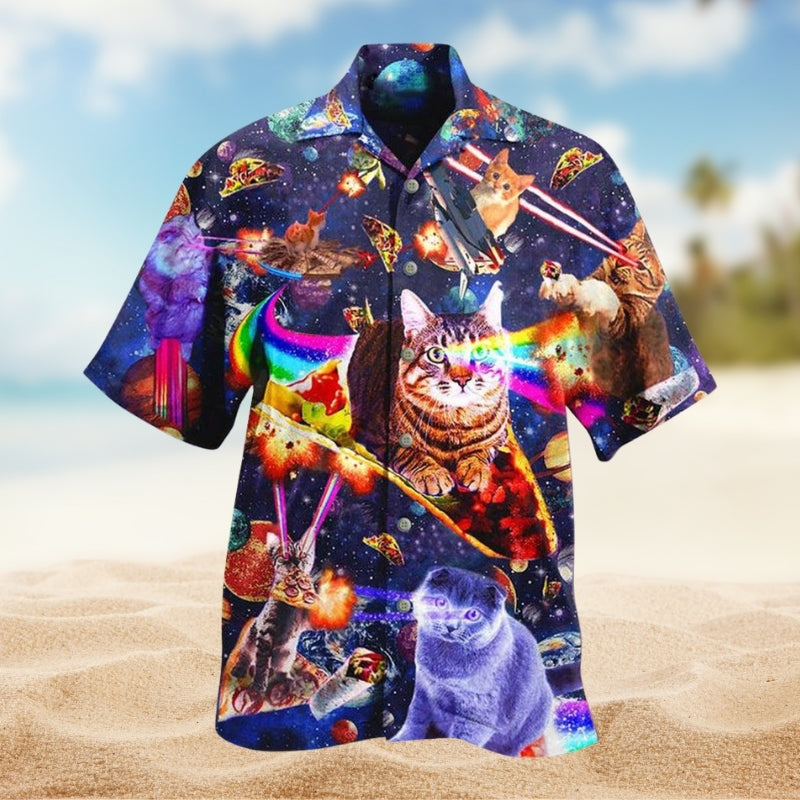 Cats Ride Food Space Hawaiian Shirt For Coastal Travel, Casual Events, And Comfortable Summer Wear