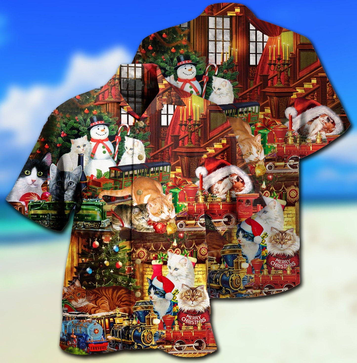 Cat Toys Train Hawaiian Shirt Pattern View For Relaxed Warm Weather Outfits