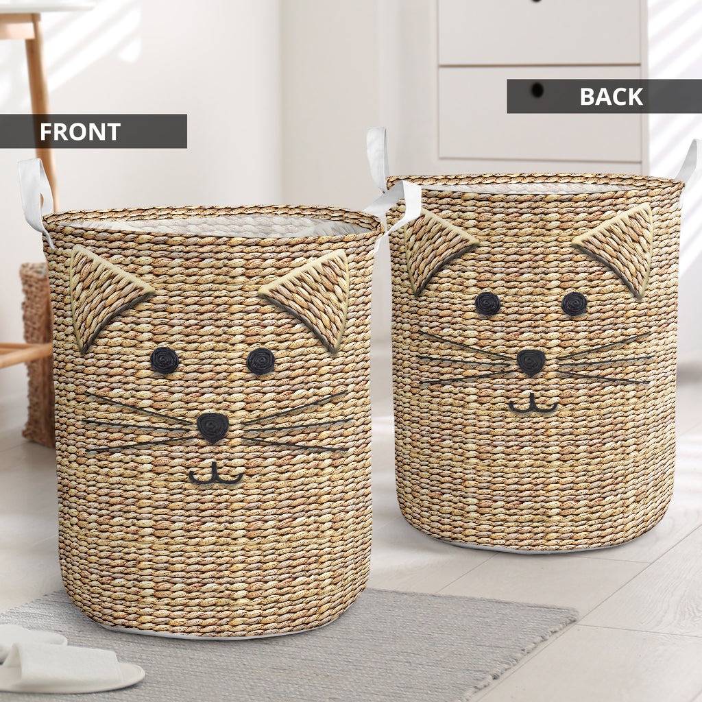 Cat Wicker Laundry Basket For Bathroom Bedroom Storage