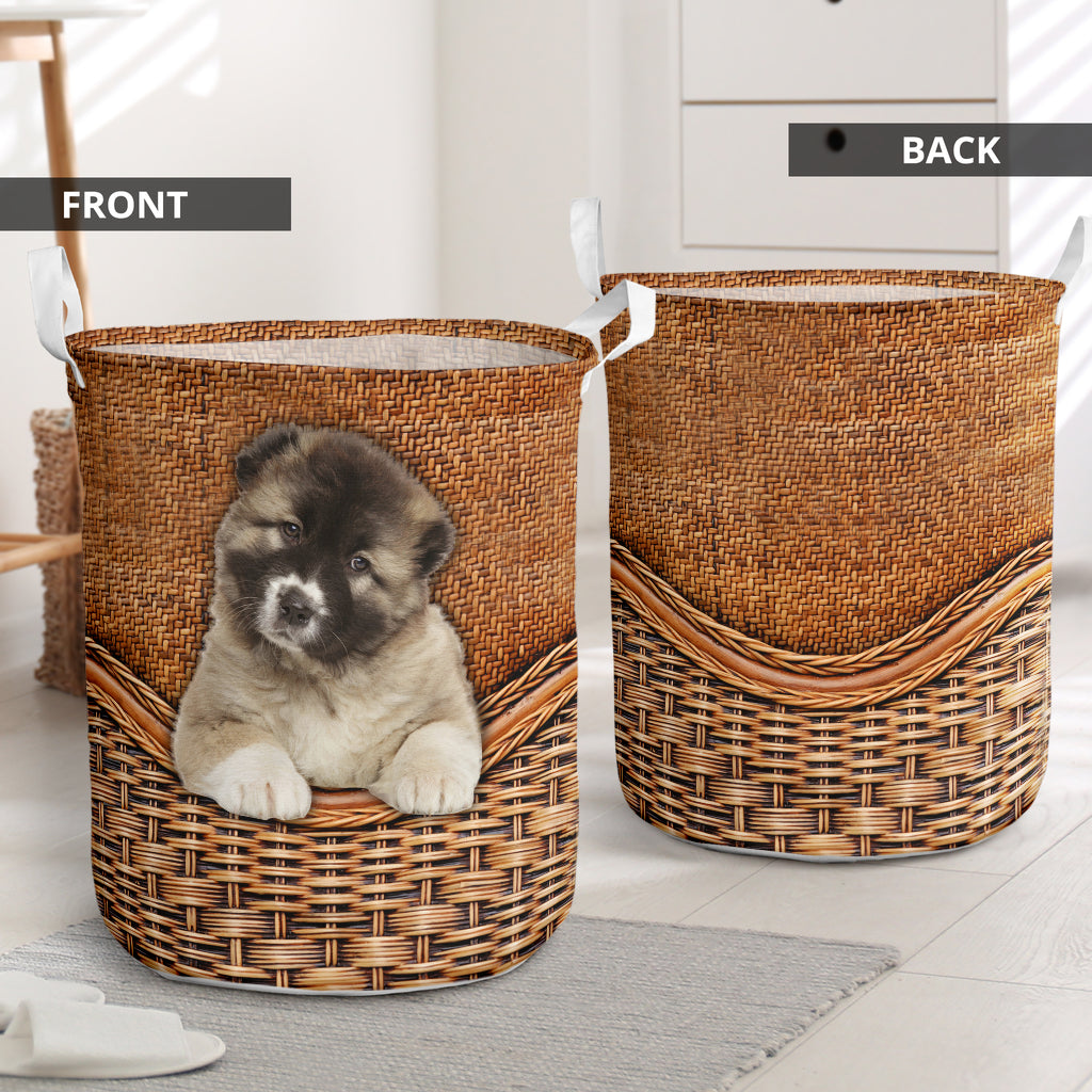 Caucasian Shepherd Dog Rattan Texture Laundry Basket For Nursery Dorm And Home Storage