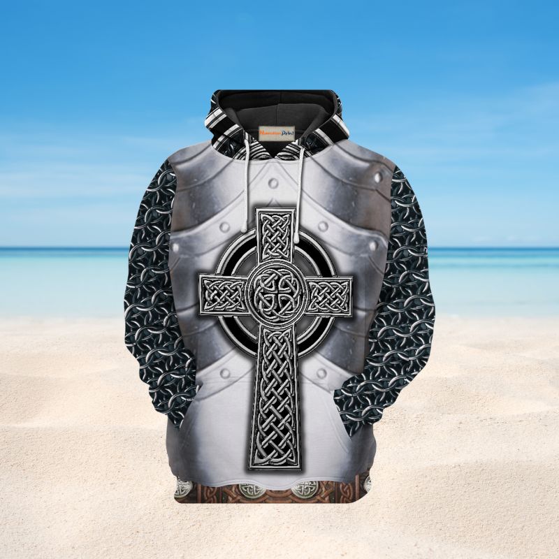 Irish Celtic Armor Metal Hoodie For Casual Street Style Travel And Daily Comfort