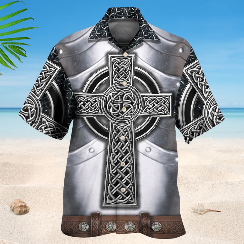Celtic Armor Irish Hawaiian Shirt For Resort Trips, Coastal Parties, And Warm Weather Style