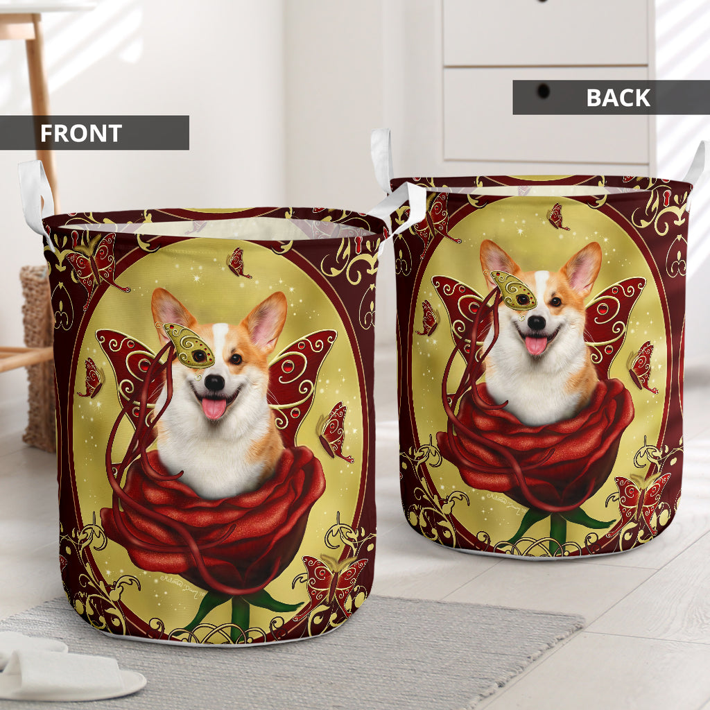 Corgi Charming Corgi Rose Laundry Basket For Nursery Dorm And Home Storage