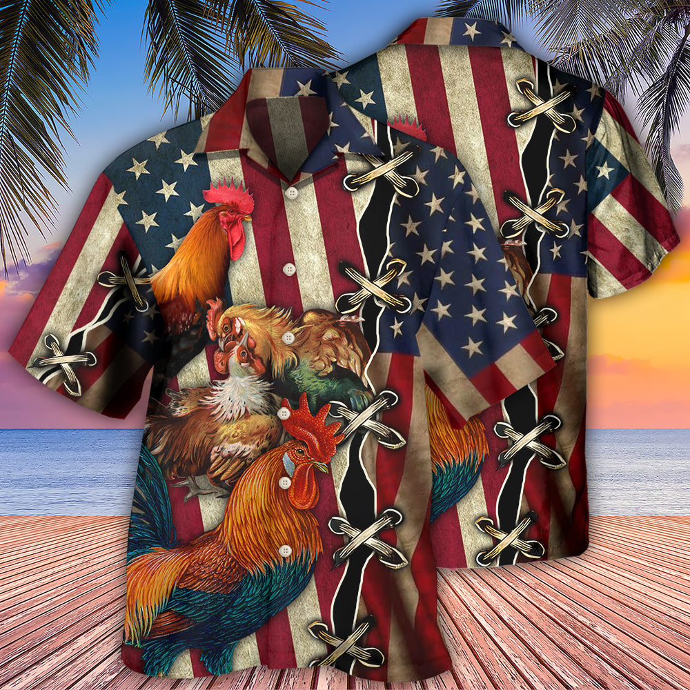 Chicken Celebrating Independence Day Hawaiian Shirt Design Detail For Sunny Adventures And Casual Wear