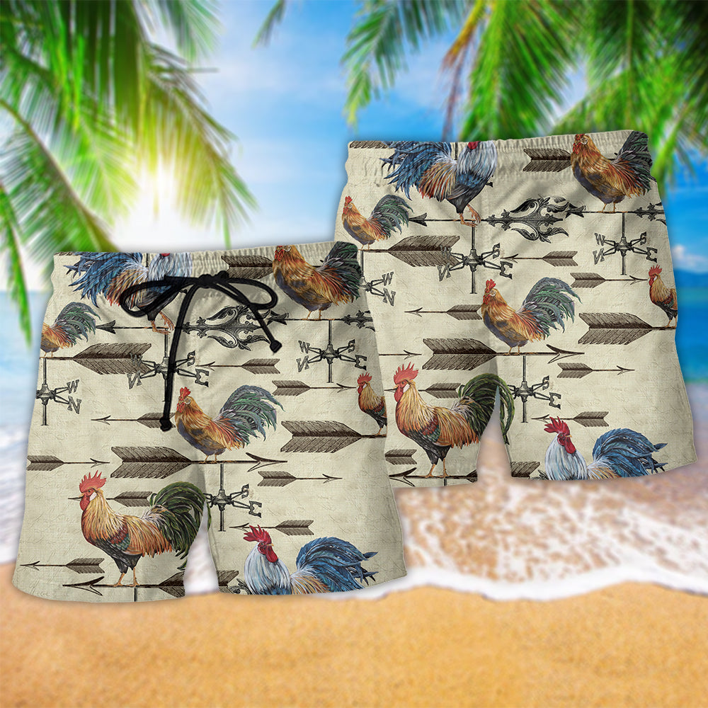 Rooster Motivation Farm Beach Shorts Pattern Detail For Summer Adventures And Relaxed Casual Style