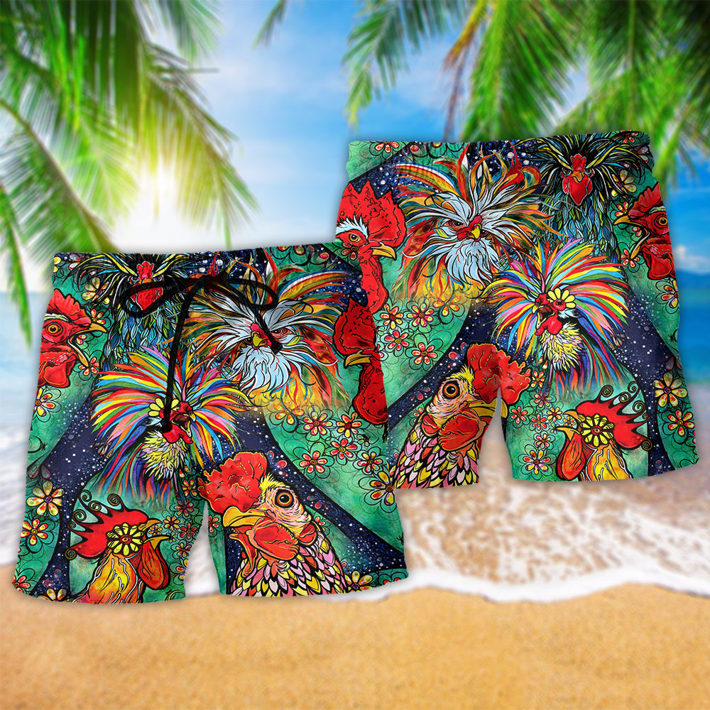 Chicken Love Farm Color Hawaiian Print Beach Shorts For Wildlife Inspired Summer Style