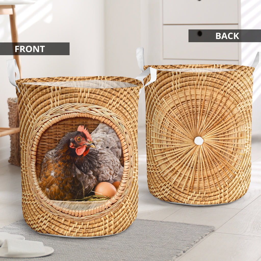 Chicken Bamboo Wave Laundry Basket For Nursery Dorm And Home Storage
