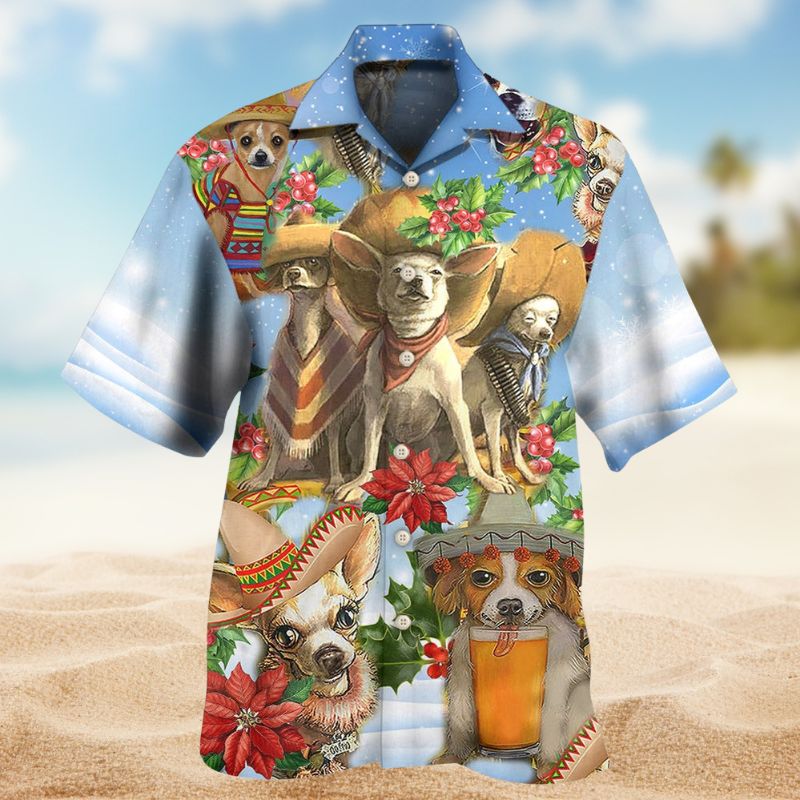 Chihuahua Snow Christmas Hawaiian Shirt For Island Vacations, Resort Wear, And Relaxed Seasonal Style