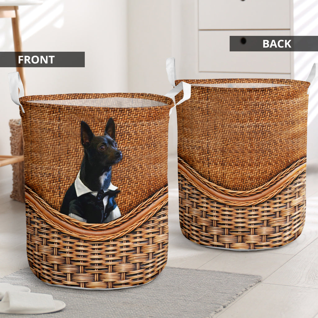 Dog Lover Chihuahua Rattan Texture Black Laundry Basket For Room Home Organizer