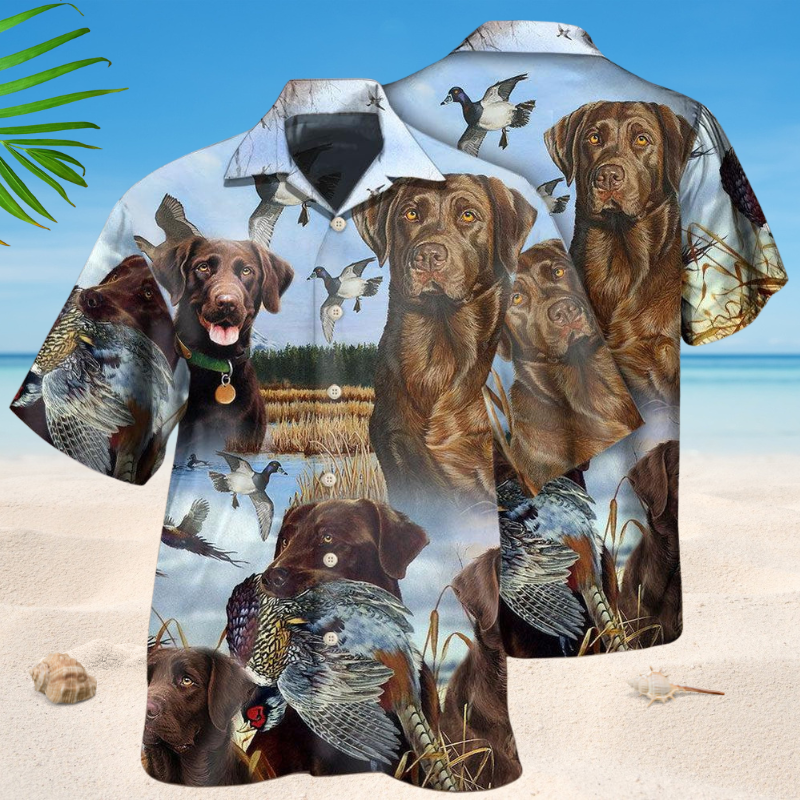 Chocolate Labrador Retriever Hunting Hawaiian Shirt For Tropical Holidays, Outdoor Gatherings, And Everyday Comfort