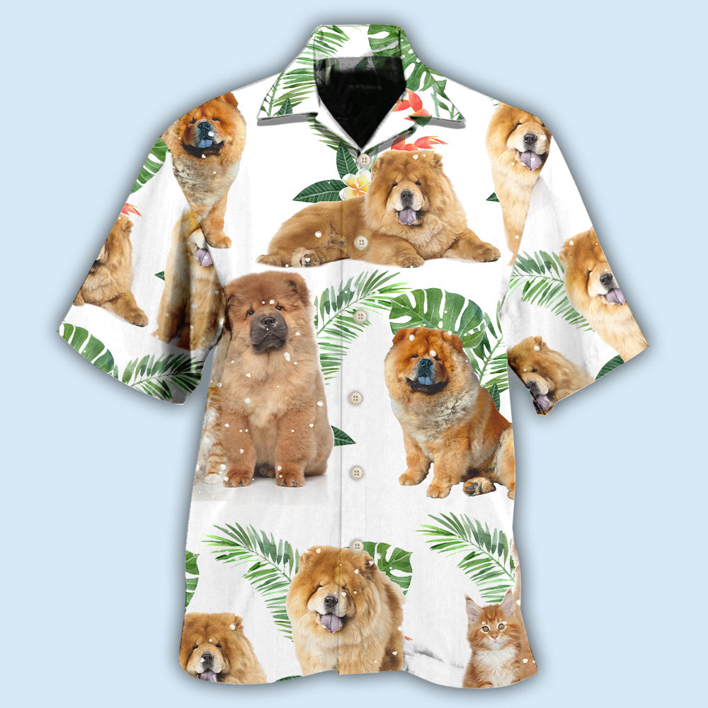 Tropical Chow Leaf Hawaiian Shirt For Resort Trips, Coastal Parties, And Warm Weather Style