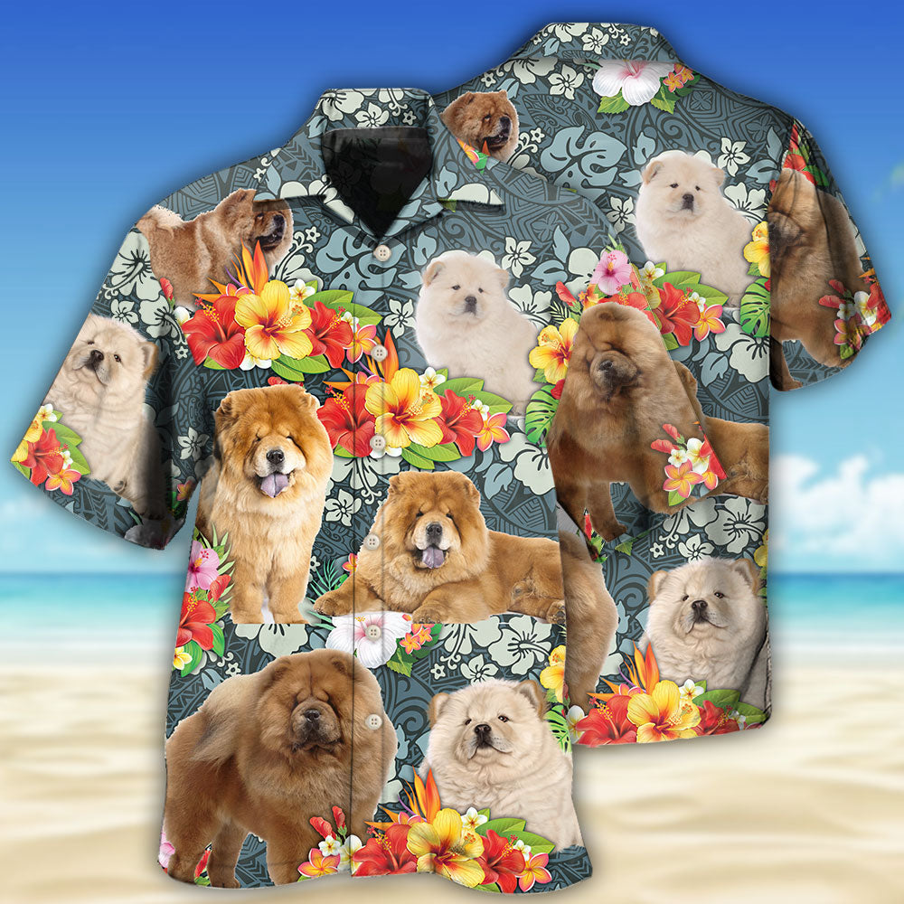 Tropical Dog Chow Hawaiian Shirt Design Detail For Beach Days And Holiday Travel