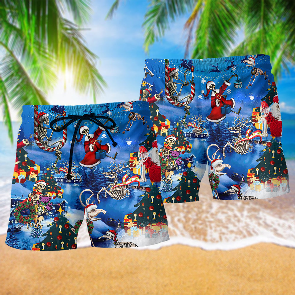 Christmas Skull Beach Shorts Pattern Detail For Vacation Style And Leisure And Relaxation