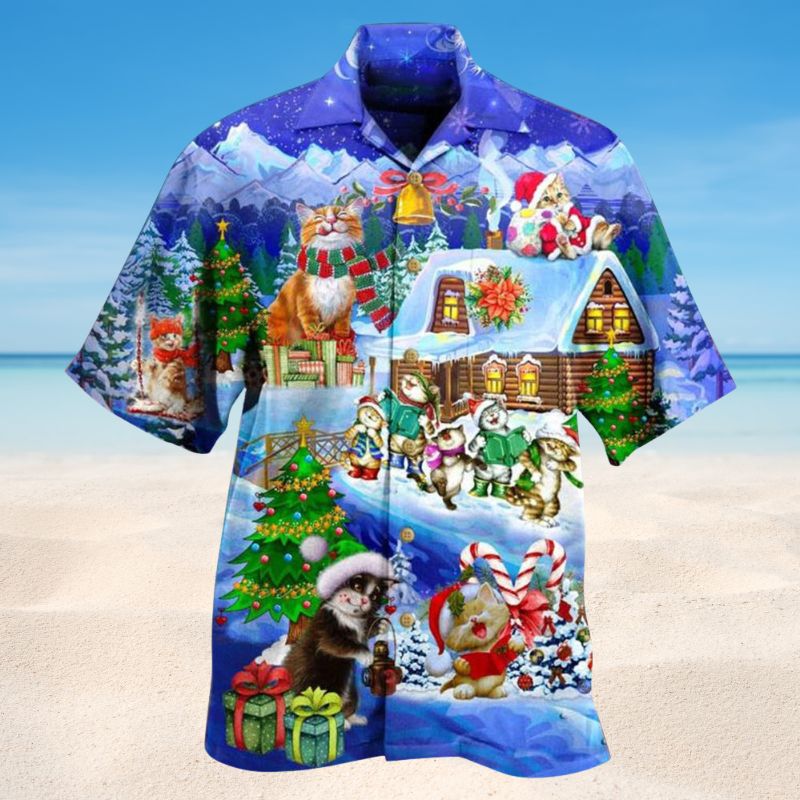 Christmas Cats Santa Hawaiian Shirt For Festive Events, Island Vacations, And Comfortable Casual Outfits