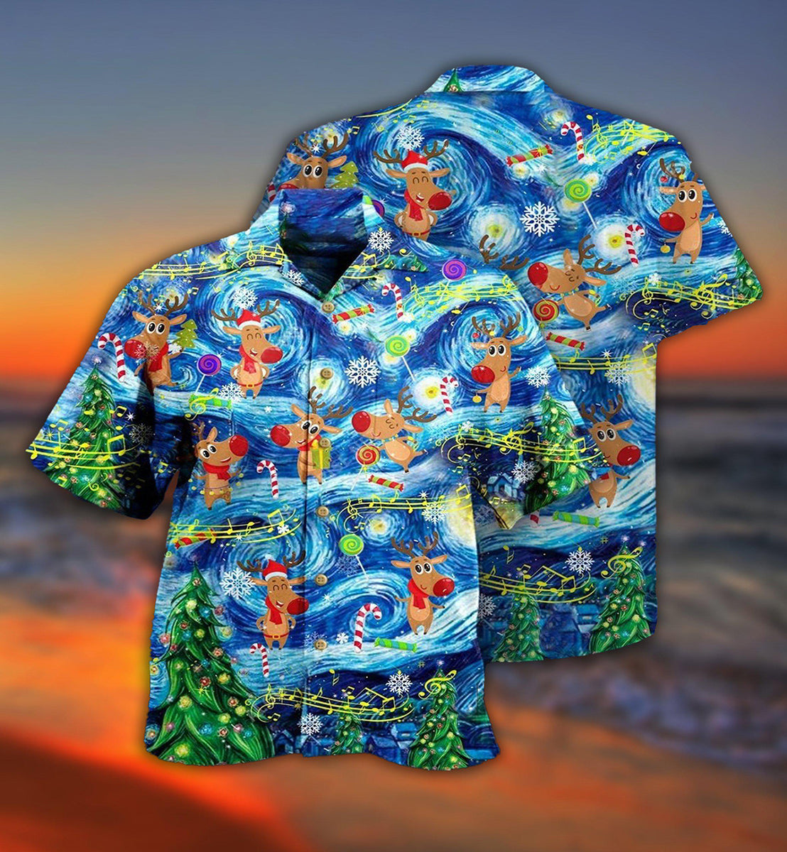 Happy Christmas Dance Reindeers Tornado Hawaiian Shirt For Summer Vacation And Beach Travel