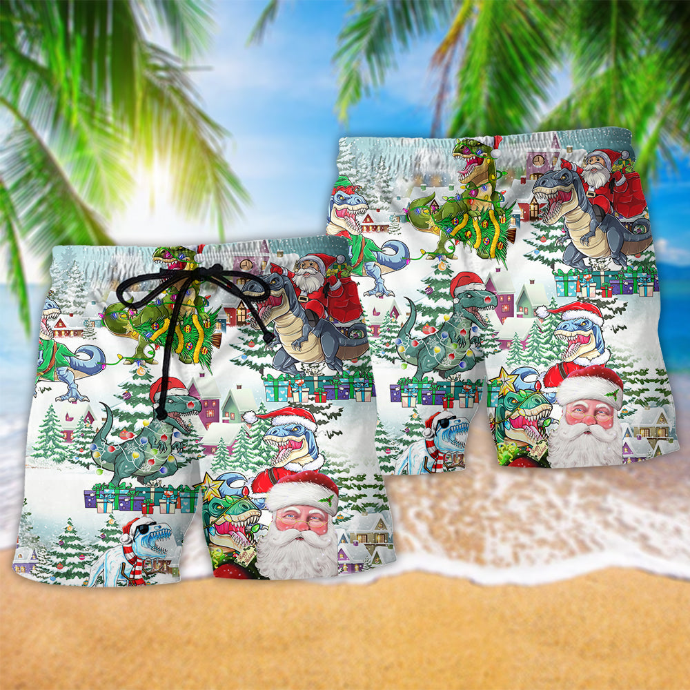 Christmas Have A Roarsome Hawaiian Print Beach Shorts For Festive Vacation Wear