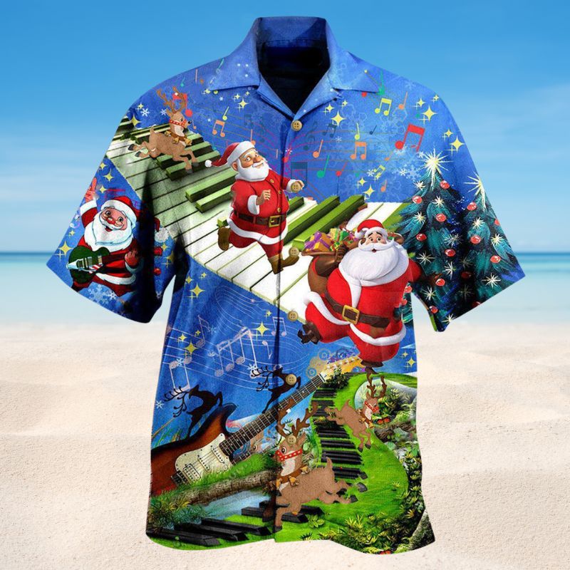 Christmas Jumping On Instruments Hawaiian Shirt For Summer Vacation Beach Travel And Relaxed Casual Wear