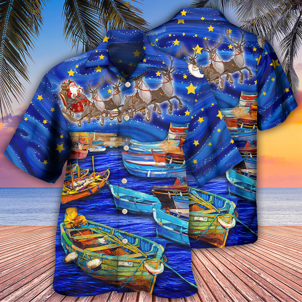 Christmas Boat Hawaiian Shirt With Detailed Graphic For Tropical Holiday Resort Parties And Everyday Style