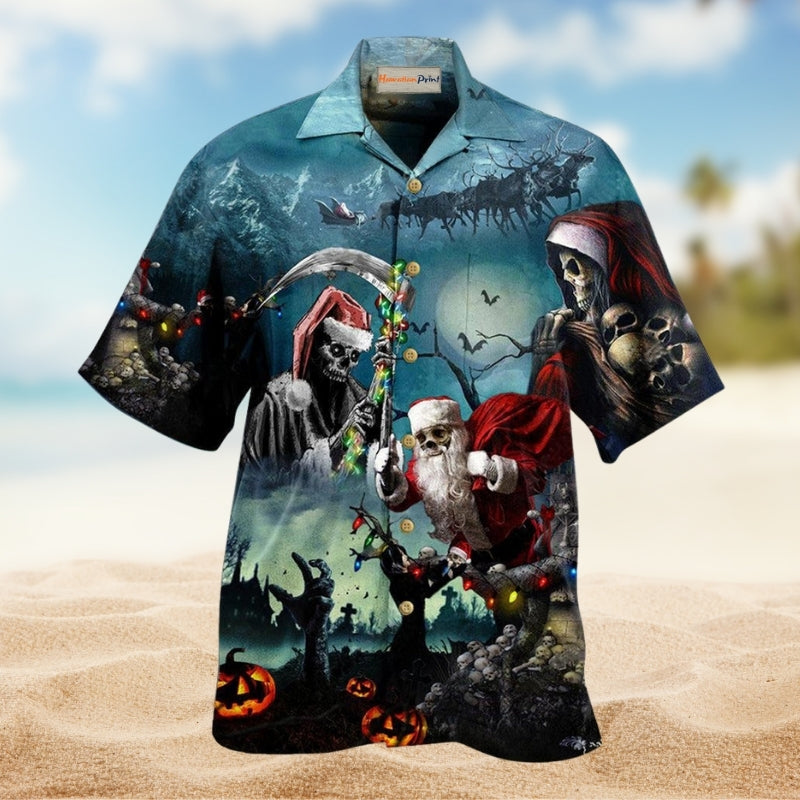 Christmas Santa Claus Skull Hawaiian Shirt For Summer Vacation Beach Travel And Relaxed Casual Wear