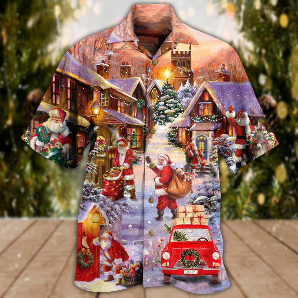 Christmas Santa Delivering Street Hawaiian Shirt Design View For Resort Travel And Thoughtful Gifting