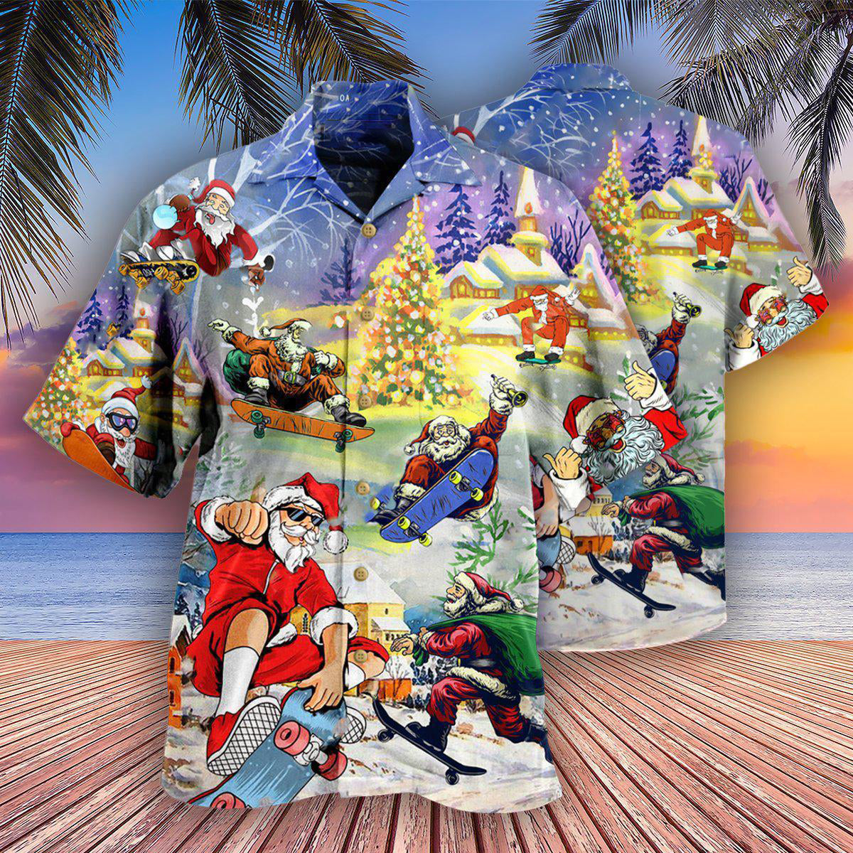Christmas Santa Jumps Skateboard Hawaiian Shirt For Warm Weather Adventures And Everyday Comfort