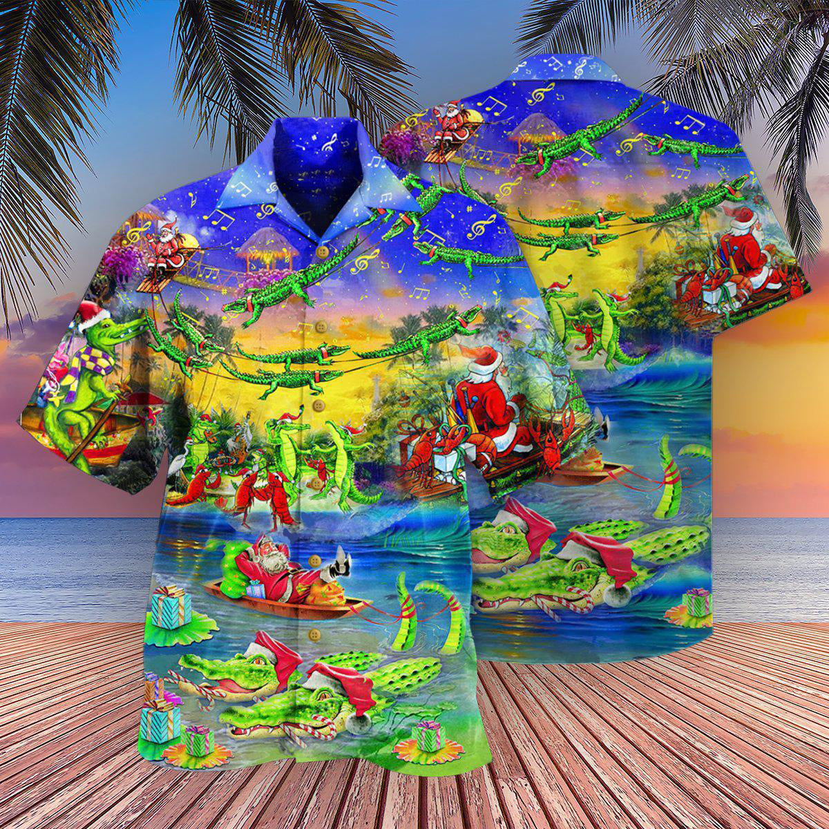 Alligator Christmas Santa Riding Hawaiian Shirt For Warm Weather Adventures And Everyday Comfort