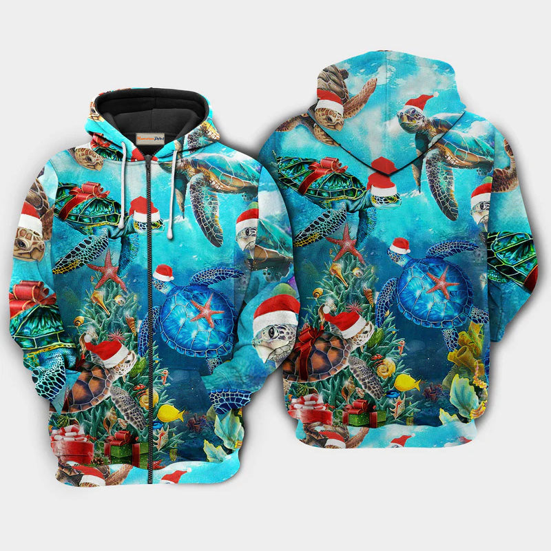 Christmas Santa Turtle Ocean Holiday Hoodie For Festive Celebrations Seasonal Trips And Relaxed Winter Wear
