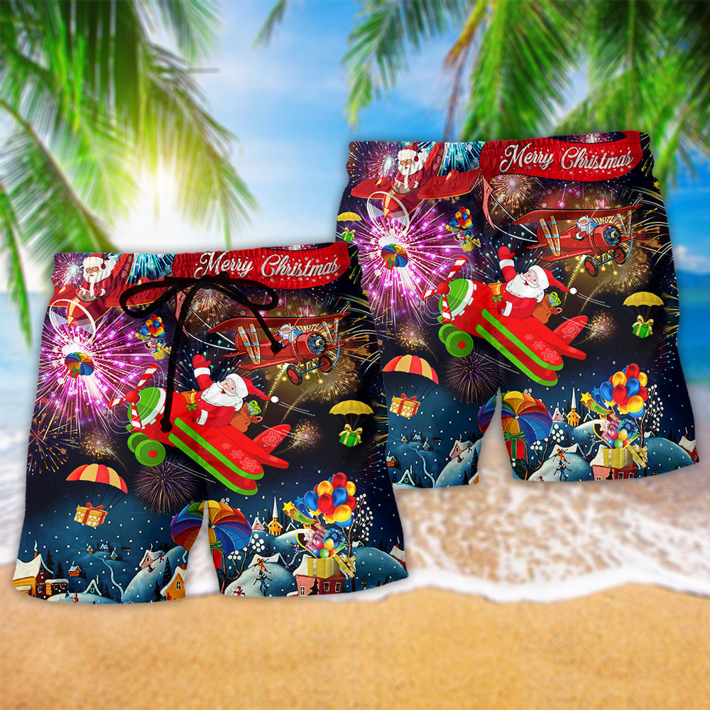 Christmas Santa Spreading Beach Shorts Design Detail For Coastal Escapes And Daily Wear