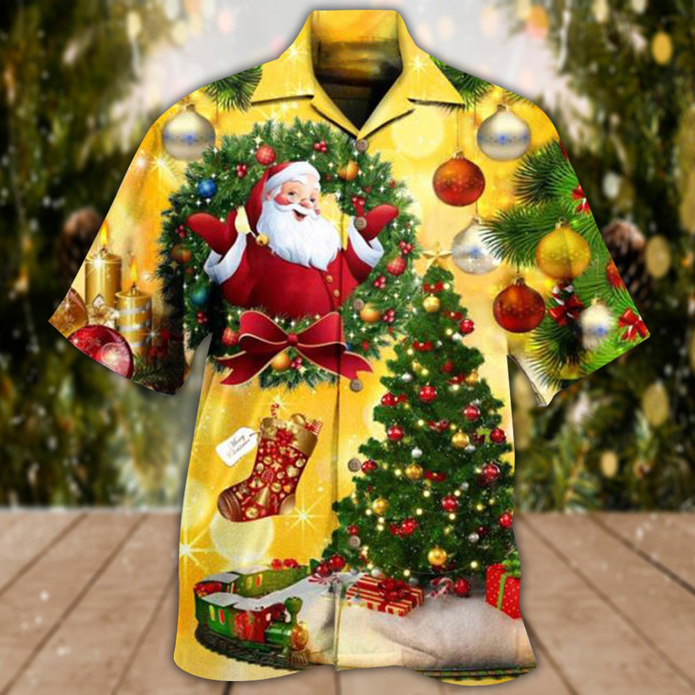 Yellow Christmas Tree Stunning Night Hawaiian Shirt Design Detail For Beach Days And Holiday Travel