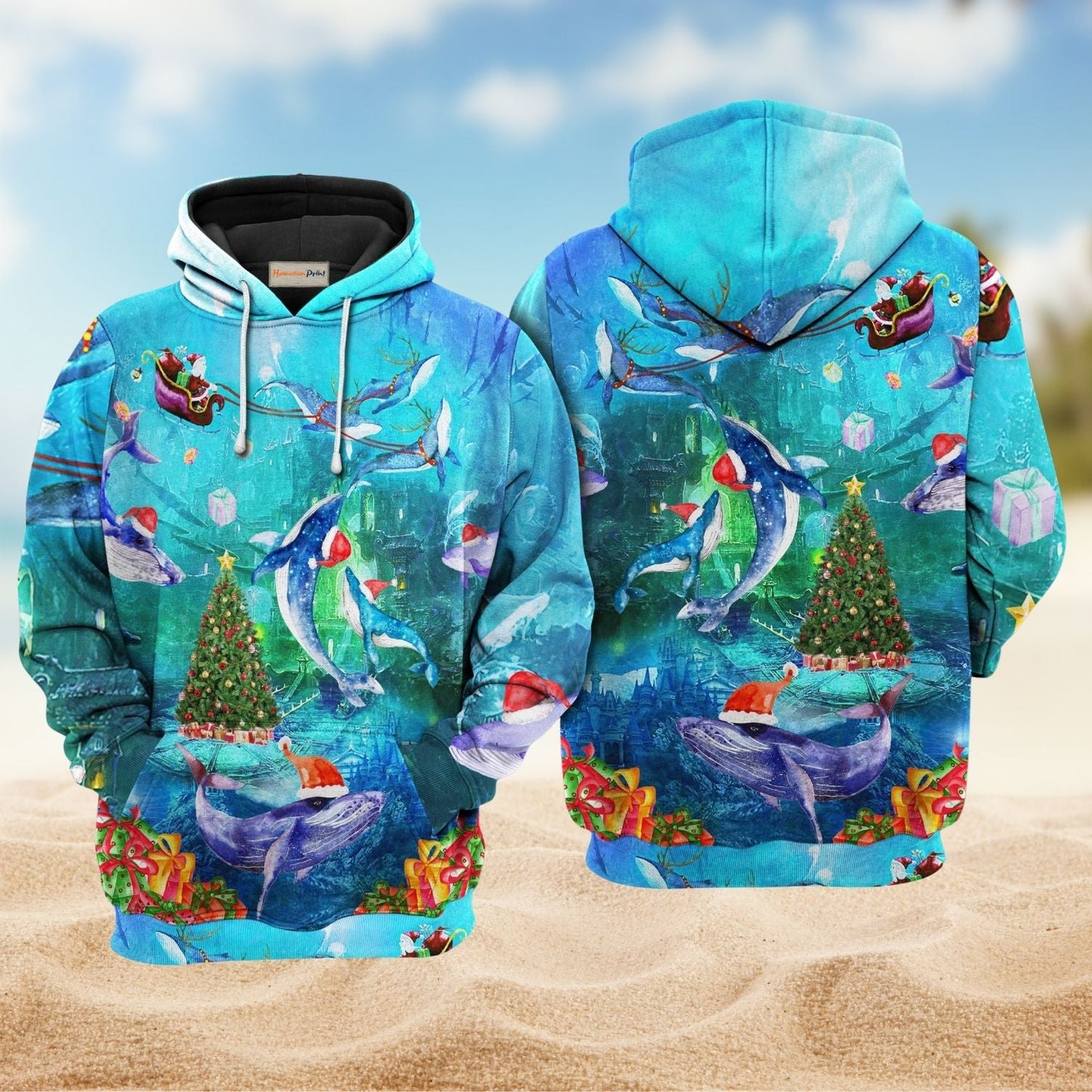 Christmas Whales Under Sea Hoodie For Winter Adventures Family Gatherings And Festive Everyday Style