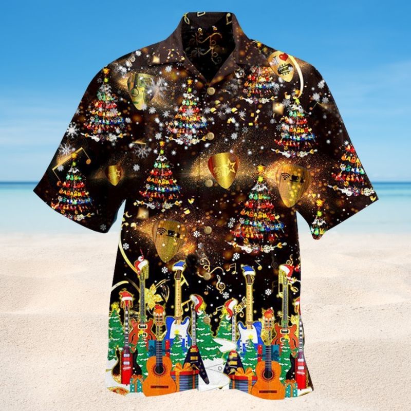 Christmas Yes Speak Guitar Hawaiian Shirt For Resort Trips, Coastal Parties, And Warm Weather Style