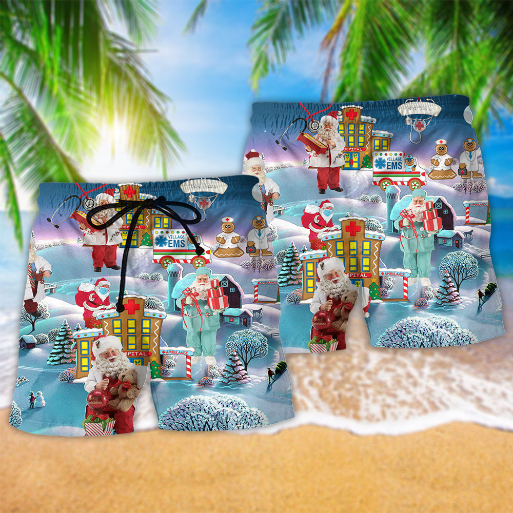 Christmas Santa Beach Shorts Pattern Detail For Poolside Fun And Comfortable Daily Use