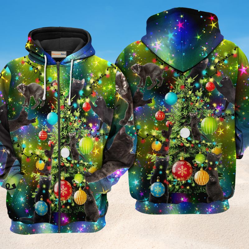 Christmas Cats Love Tree Hoodie For Winter Adventures Family Gatherings And Festive Everyday Style