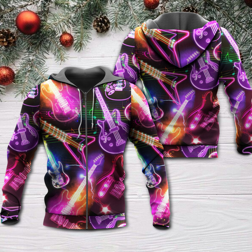 Neon Christmas Guitar Hoodie For Holiday Parties Weekend Outings And Cheerful Gift Giving