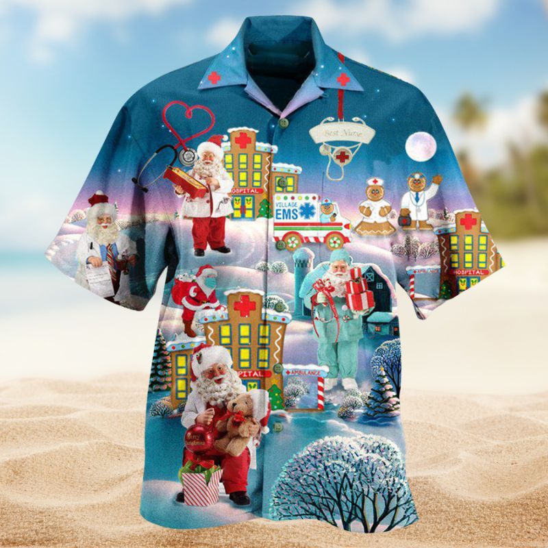 Christmas You'Re Hero Doctor Nurse Santa Health Care Hawaiian Shirt For Summer Vacation, Beach Travel, And Casual Wear