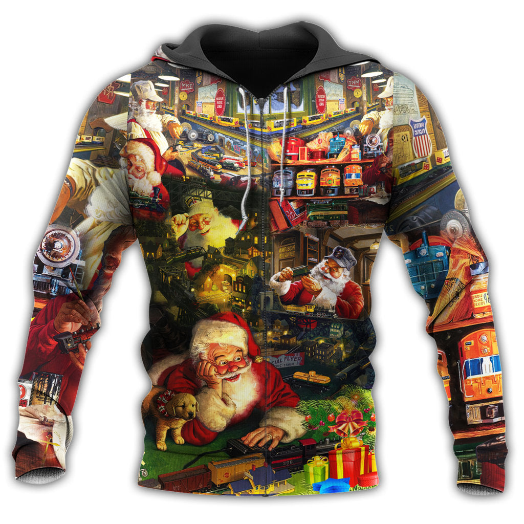 Christmas Santa Toy Train Factory Hoodie For Winter Adventures Family Gatherings And Festive Everyday Style