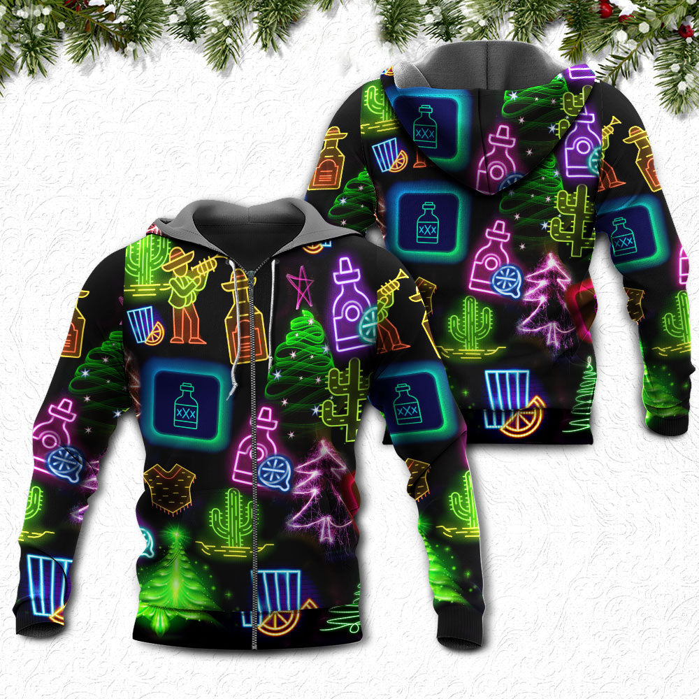 Neon Christmas Tequila Hoodie For Winter Streetwear Christmas Travel And Seasonal Home Gatherings