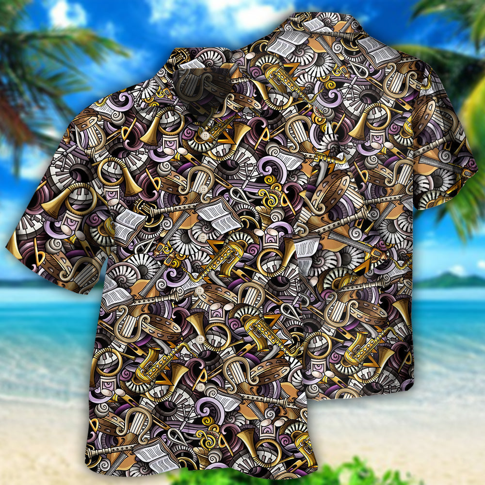 Music Notes Hawaiian Shirt With All Over Print For Tropical Getaways Outdoor Fun And Everyday Wear