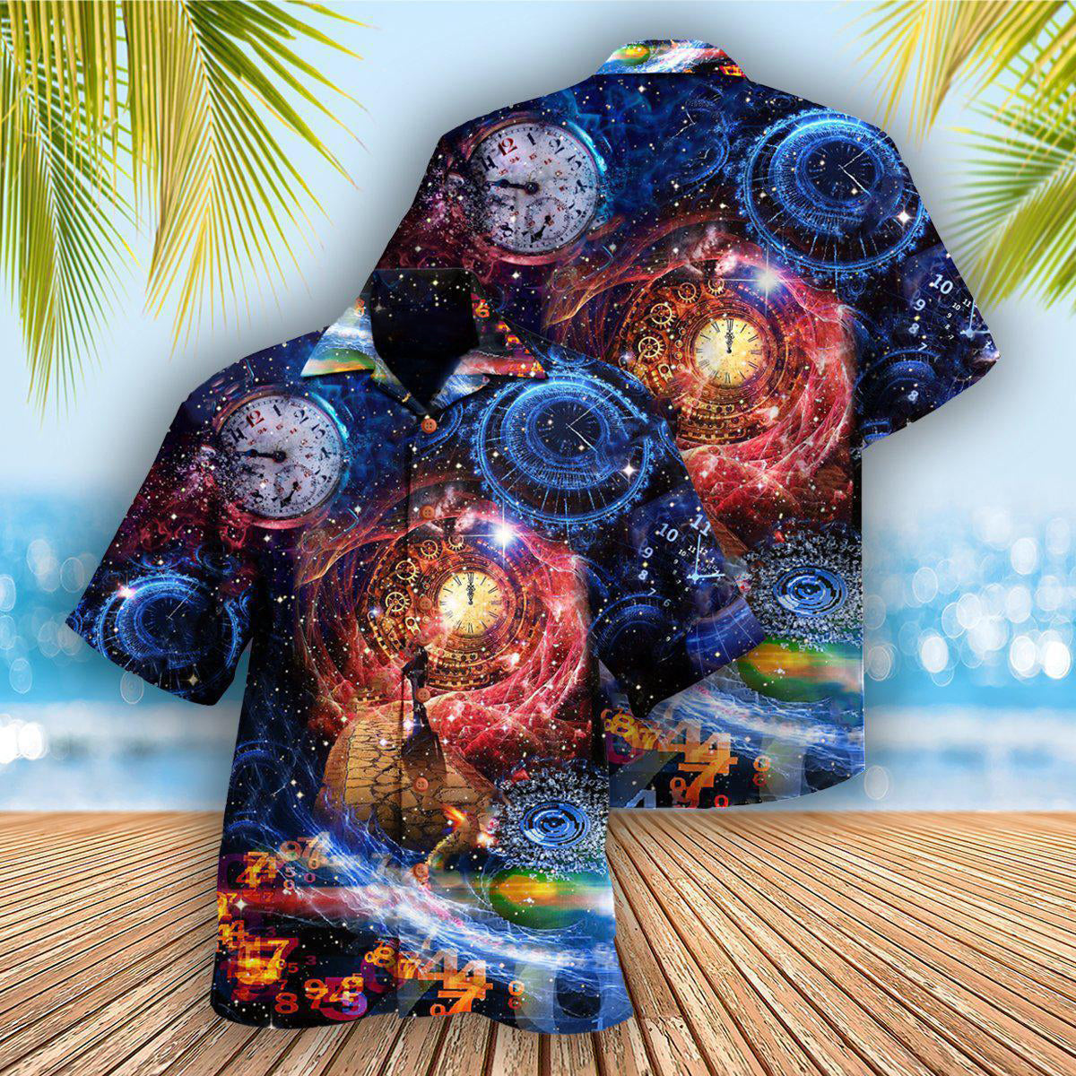 Vintage Timepiece Hawaiian Shirt With All Over Print For Resort Holidays Beach Travel And Relaxed Casual Fashion