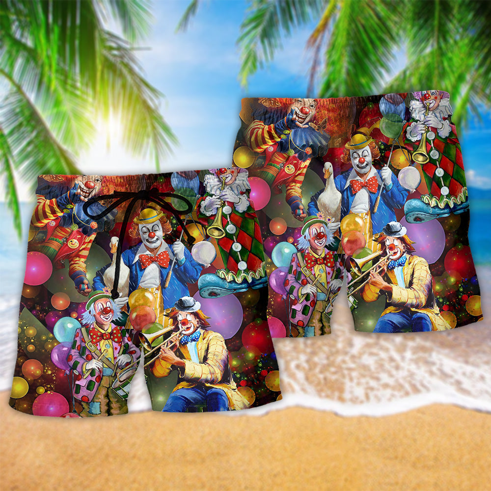 Clown And Duck Happy Everyday Funny Hawaiian Beach Shorts For Relaxed Warm Weather Wear