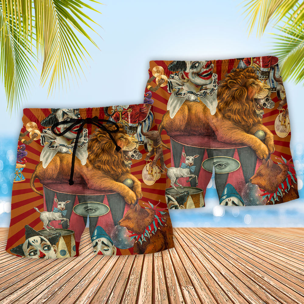Red Clown Beach Shorts Pattern Detail For Resort Wear And Casual Outdoor Comfort