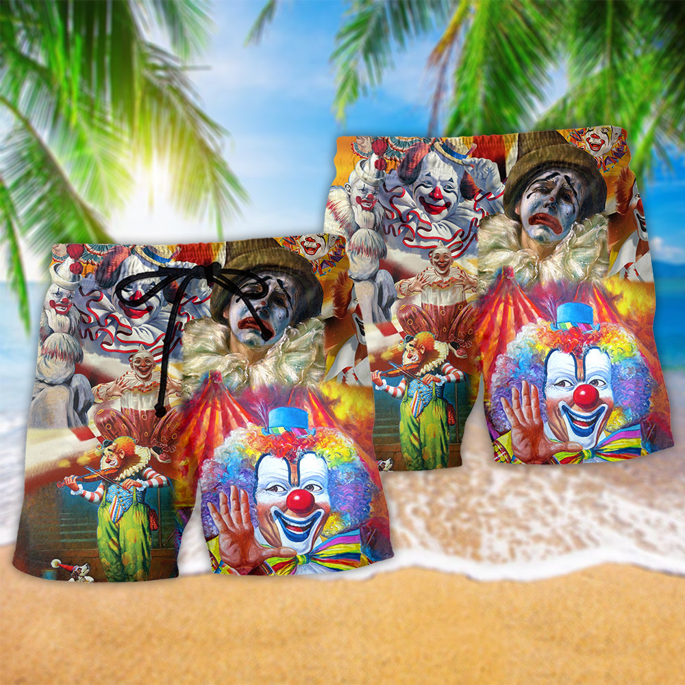 Clown Playful Faces Beach Shorts Design Detail For Resort And Beach Day Style